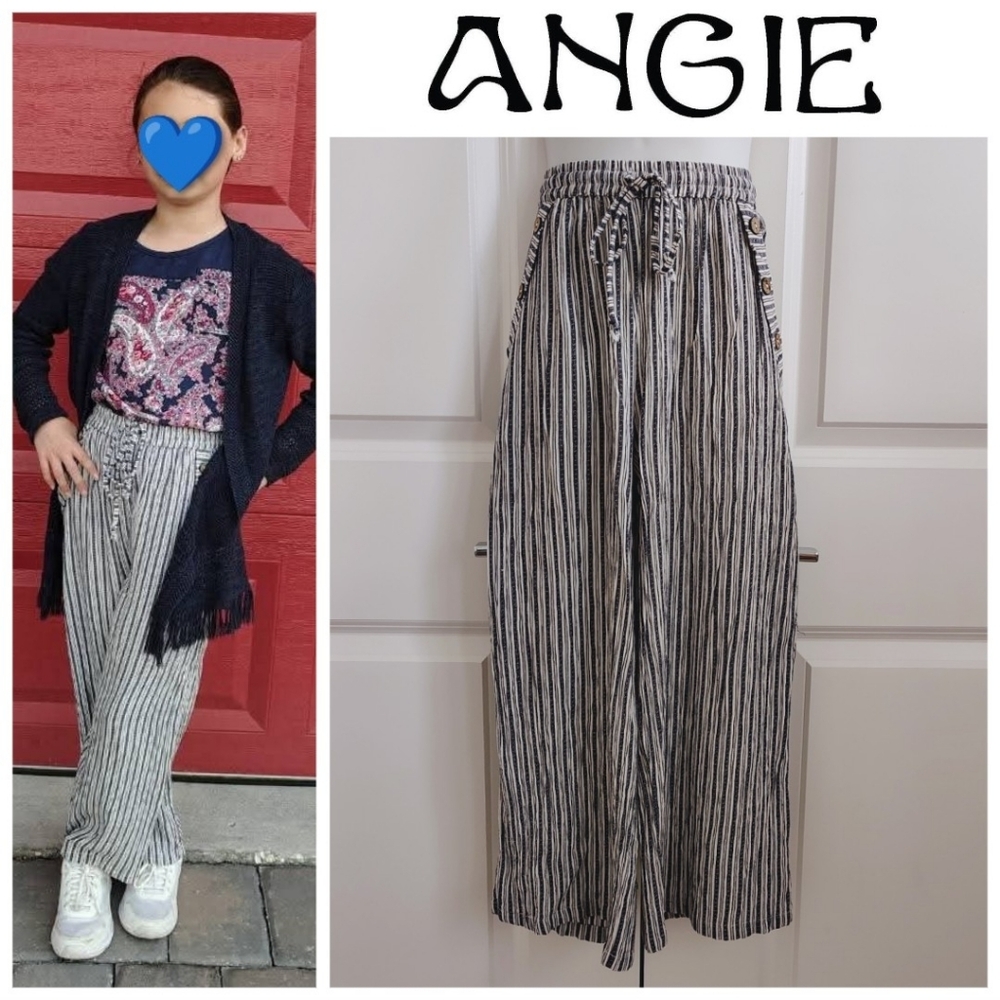 Blue & White Wide-Leg Pants